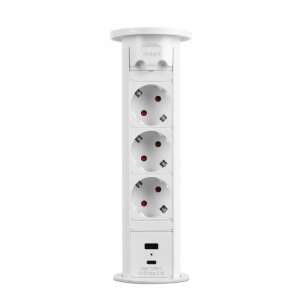 Delight retractable power outlet with 3 sockets and 2 USB ports, white - Delight Power Strip