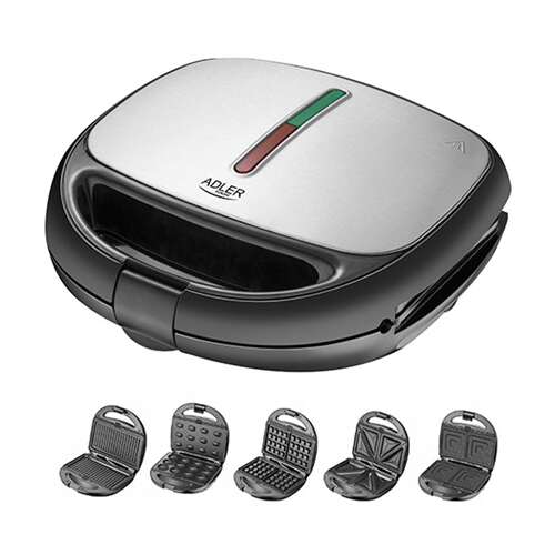 Adler 5-in-1 Multifunktionaler Sandwich-, Waffel- und Grillmaker mit austauschbaren Platten