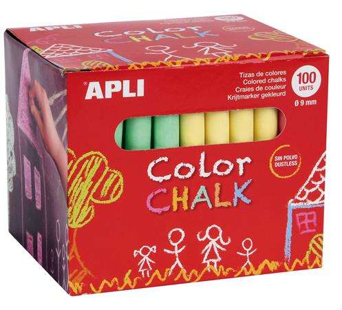 APLI Tafelkreide, rund, 100 Stück, APLI, gemischte Farben