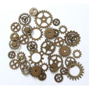 Fém fogaskerekek készlete, steampunk díszítőelemek, vegyes méretben, 27 db, 38197 - Fém díszítőelem