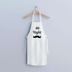 White apron with "Mr. Right" and a mustache design, a funny gift for men - Apron