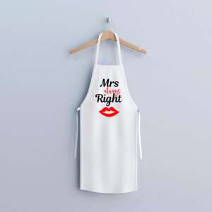 Şorţ de bucătărie alb cu textul "Mrs Always Right" şi design cu buze roşii - Șorțuri