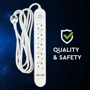 Verlängerungskabel V-TAC ,2 USB 5V 3.4A, 3x1.5mm Kabel, 5 Buchsen, 3m, weiß