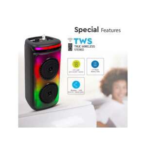 V-TAC Soundor 20W difuzor portabil Bluetooth cu lumini LED, 2x6 inch, microfon, caracteristici speciale, stereo wireless adevărat, lumină RGB, durata de viață a bateriei, wireless, USB, telecomandă - Difuzoare