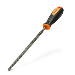 Handy brand, round wood rasp, 8 inch, with orange and black handle - Hand tool