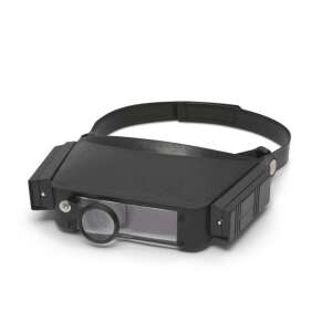 Headband magnifier with LED light, angled view - Magnifying glass