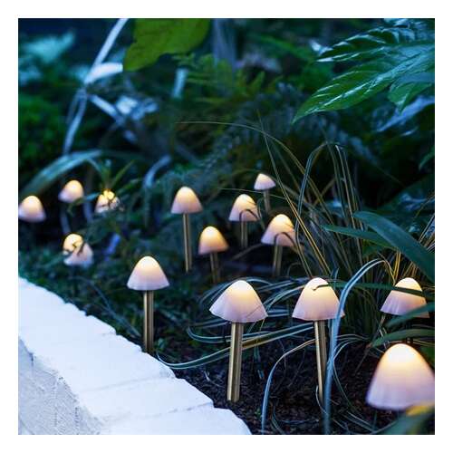 LED napelemes gomba lámpa szett, 12 db, melegfehér, 28,5 cm x 4 m, kerti díszvilágítás