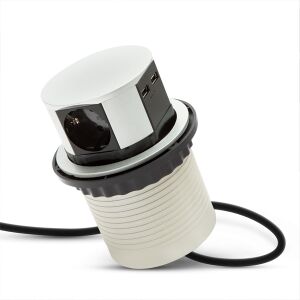 Rejtett Asztali Konnektor - 3+2 USB - Ezüst, angled view - Delight Power Strip