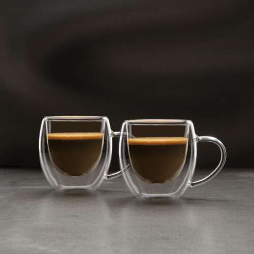 Set of 2 double-walled glass cups, 80 ml each, perfect for coffee or tea