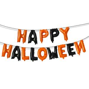 Happy Halloween balloon banner, black and orange foil balloons, letter balloons, party decoration - Halloween decoration