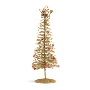 Golden glitter metal Christmas tree decoration with star topper - Christmas