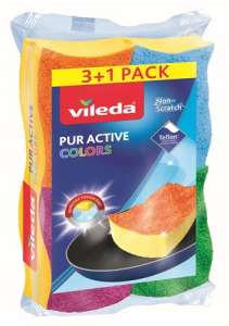 VILEDA Dishwashing Sponges, 3+1 pieces, VILEDA "Pur Active Colors "