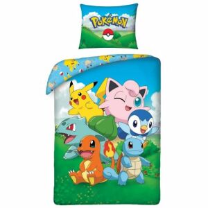 Lenjerie de pat Pokémon Prima Generație - 140x200cm cu Pikachu, Charmander, Squirtle, Jigglypuff și Bulbasaur - Lenjerie de pat - tineri și adulți