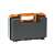 Closed professional double organizer toolbox with 16 compartments, 8 fixed and 2 adjustable compartments, black and orange