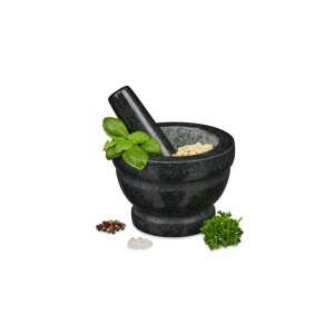 Gránit mozsár és mozsártörő, 14 cm átmérőjű, gyógynövények, fűszerek, diófélék és magvak őrléséhez - Mozsár