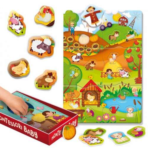 Montessori Baby Box The Farm, farm animal puzzle for toddlers, 1-4 years old, educational toy, made in Italy, with touch box