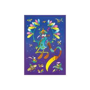 Puzzle Mordillo cu 500 de piese, prezentând un desen animat amuzant al unei mașini zburătoare cu un personaj în ea - Puzzle 3D & Puzzle cu burete