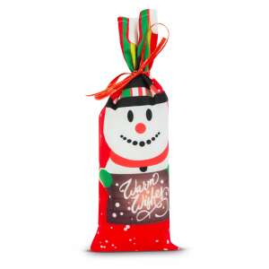 Christmas bottle bag with snowman design, red and green, with ribbon - Gift wrapping