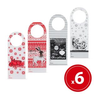Karácsonyi Italosüveg Kártya 6-pack, Christmas bottle tags with reindeer and ornaments - Christmas