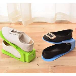 Shoe storage organizer, stackable shoe rack, space saving shoe shelf, shoe holder, 2 pairs of shoes, green and blue shoe organizer - Furniture