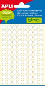 APLI 8 mm-es kerek öntapadós címkék, 480 címke/csomag, fehér, kézzel írható, PEFC tanúsítvánnyal - APLI