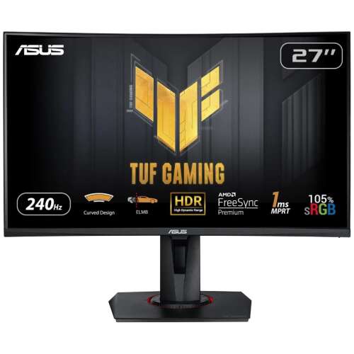 ASUS TUF Gaming VG27VQM 27 inch curved gaming monitor with 240Hz refresh rate, 1ms response time, HDR, FreeSync Premium, and 105% sRGB color gamut