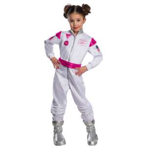 Barbie astronaut costume for girls, white jumpsuit with pink belt and silver boots - Barbie