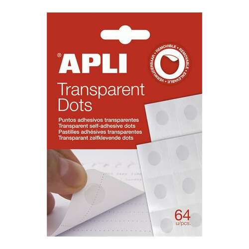 APLI Transparent Dots eltávolítható ragasztókorongok, átlátszó, 64 db-os csomag