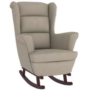 Scaun balansoar din catifea gri deschis cu picioare din lemn masiv de cauciuc - Scaune balansoare