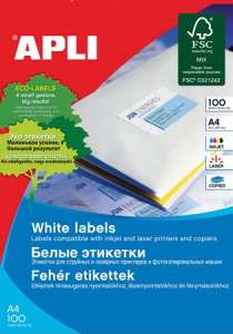APLI Eco-Labels weiße Etiketten, A4-Blatt, 100 Etiketten, kompatibel mit Tintenstrahl- und Laserdruckern - APLI