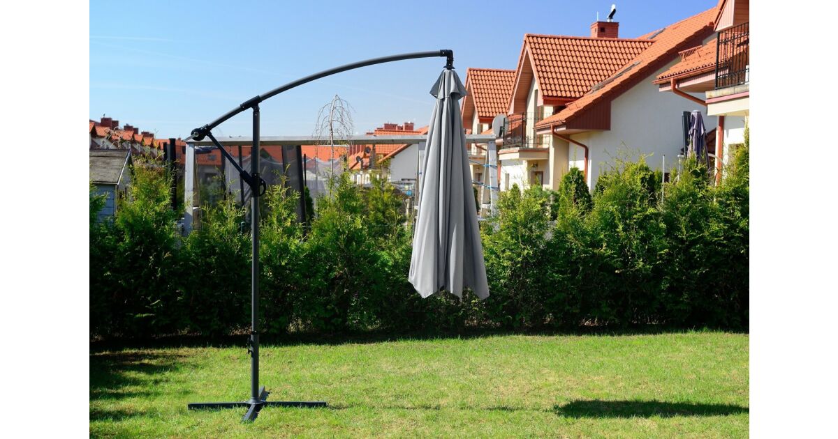 Funfit Premium Tiltable Garden Parasol with Steel Frame and Crank 3.5m #grey 127420072