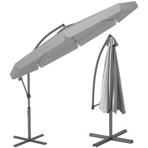 Funfit premium grey cantilever patio umbrella with steel frame, open and closed view - Garden