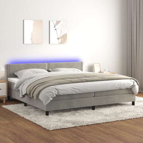 vidaXL világosszürke bársony rugós és LED-es ágy matraccal 200x200 cm 58921240