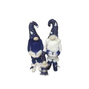 Kék-fehér karácsonyi manó szett, 2 álló és 1 ülő - Nonbrand Karácsonyi dekoráció