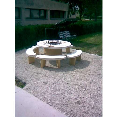 10 személyes szalonnasütő garnitúra 5 pad, beton, kültéri, kert