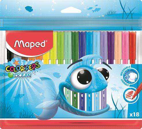 MAPED Filctoll készlet, 2 mm, kimosható, MAPED "Color`Peps Ocean", 18 különböző szín