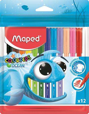 MAPED Filctoll készlet, 2 mm, kimosható, MAPED "Color`Peps Ocean", 12 különböző szín