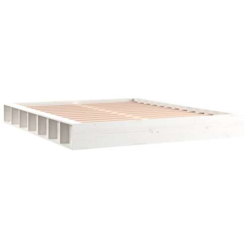 vidaXL fehér tömör fa ágykeret 160 x 200 cm, léces ágyalap, hálószoba bútor, dupla ágykeret, fa ágykeret, fehér ágykeret - Ágykeret
