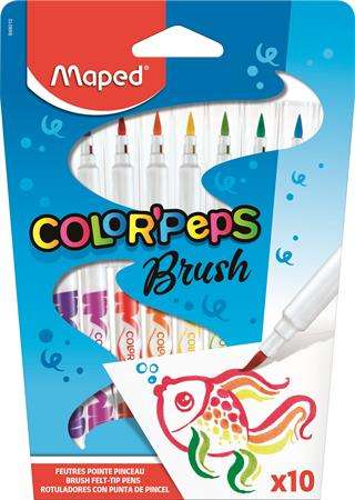 MAPED Filzstift-Set, abwaschbar, pinselartig, MAPED "Color 'Peps Brush", 10 verschiedene Farben