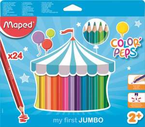 Maped Color' Peps Jumbo 24 színes ceruza készlet, 24 szín, gyerekeknek, háromszögletű, vastag, törésálló, puha hegyű - Színes ceruza