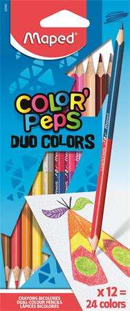 MAPED Színes ceruza készlet, kétvégű, háromszögletű, MAPED "Color`Peps Duo", 24 különböző szín
