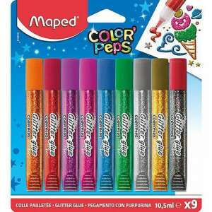 Ljepilo s šljokicama Maped Color`Peps, 9 različitih boja, 10,5 ml svaka - Kreativni alat i instrument