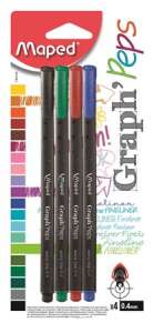 MAPED Tűfilc készlet, 0,4 mm, MAPED "Graph`Peps", 4 különböző hagyományos szín