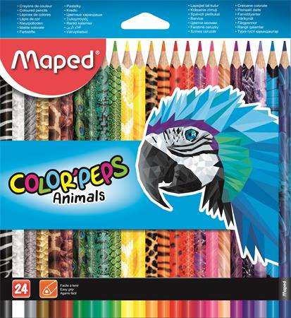 MAPED Set de creioane colorate, triunghiulare, MAPED Color`Peps Animal, 24 de culori diferite