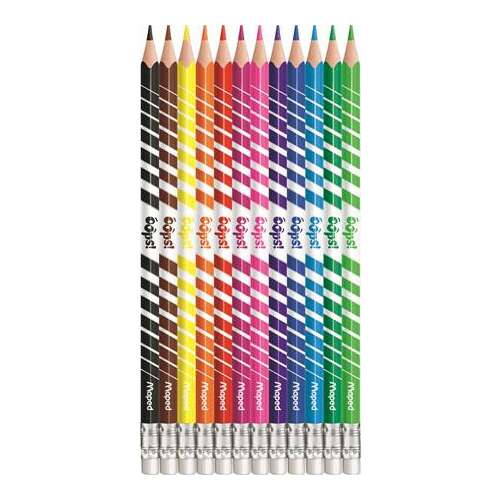 Set of 12 MAPED Color`Peps Oops Erasable Colored Pencils, triangular, with eraser