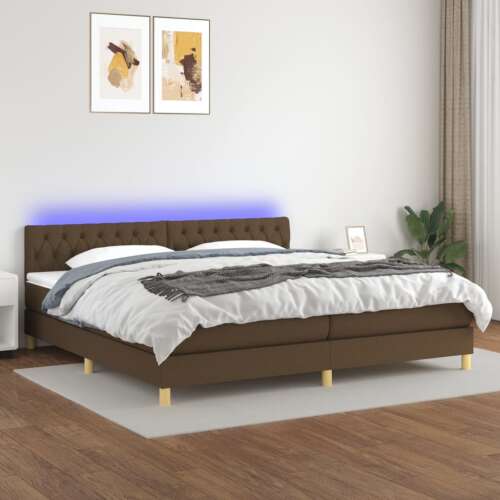 vidaXL barna szövet rugós és LED-es ágy matraccal 200x200 cm 58938192