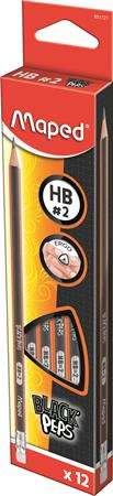Графитни моливи Maped Black`Peps HB, триъгълни с гума, пакет от 12