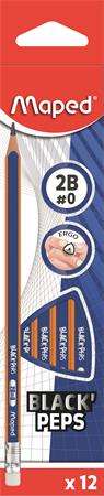 MAPED Black'Peps Navy 2B triangular graphite pencil with eraser, pack of 12