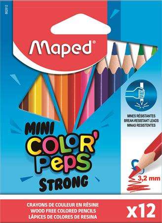 MAPED Színes ceruza készlet, háromszögletű, MAPED "Mini Color`Peps Strong", 12 különböző szín
