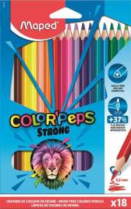Set de 18 creioane colorate MAPED Color`Peps Strong, fără lemn, 3,2 mm, rezistente la rupere, culori asortate - Creioane colorate